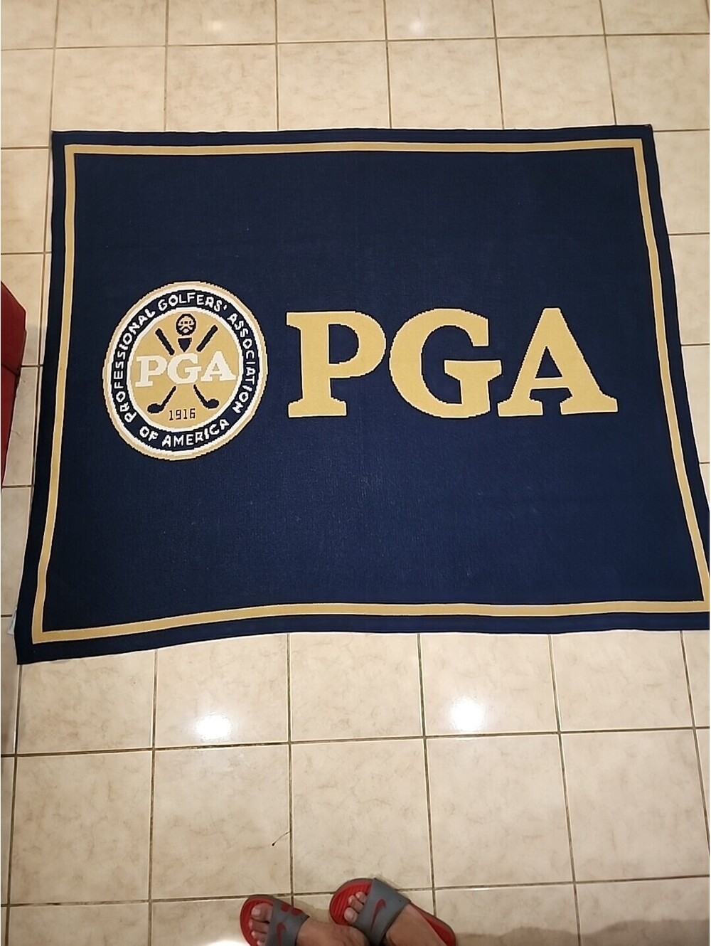 PGA GOLF NAVY BLUE 52"×62 1/2" Picnic BLANKET Custom Made Comfort América Made